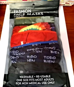 FACE COVER MASK WOMEN MEN SPANISH WORDS ONE SIZE FITS MOST WASHABLE 5 PACK - Picture 1 of 5