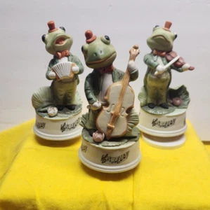music box trio orchistra / band / frog sculptures set of 3 - Picture 1 of 10