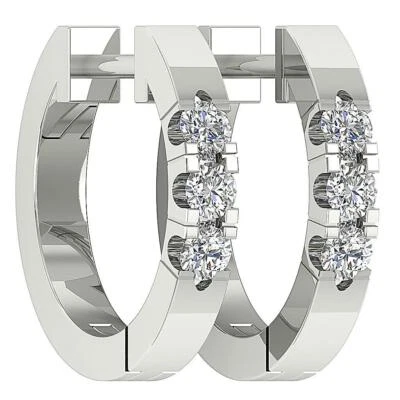 VS1 F 0.20 TCW Natural Round Diamond Hoop Earring 14K White Gold Prong Setting - Image 1 of 4