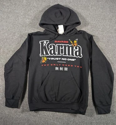 Rue 21 Womens Boyfriend Hoodie "Savage" "Karma" Black Sweatshirt Size XS NWT - Image 1 of 4