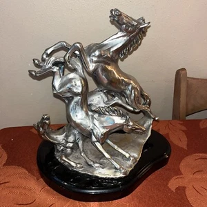 Vintage Ottaviani Multi Horse Art Sculpture Silver Coated Statue Made in Italy - Picture 1 of 7