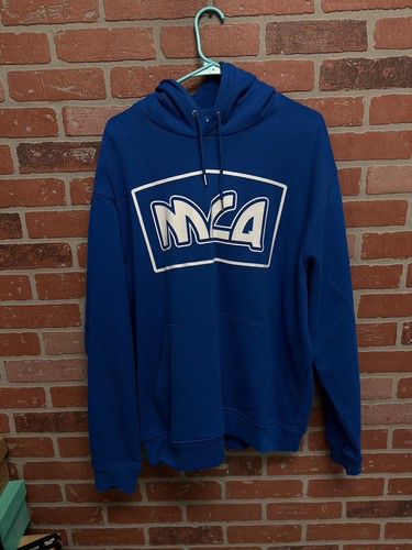 Felpa con cappuccio pullover MCQ By Alexander McQueen uomo blu petto logo taglia XL autentica