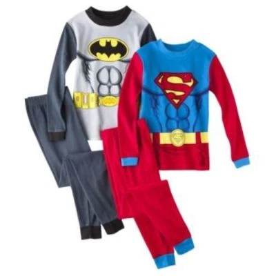Superman Batman 4 PC Costume Long Sleeve Cotton Tight Fit Pajama Set Boy Size 8 - Image 1 of 2