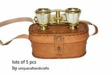Maritime Brass Mother of Pearl Binocular Spyglass lots of 5 pcs Wth Leather Box
