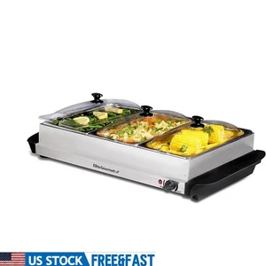 Vassoi 3x2,5 Qt Buffet Server Scaldavivande Controllo Temperatura Coperchi Scanalati Trasparenti - Foto 1 di 9