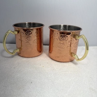 Conjunto de 2 xícaras de café/chá revestidas de cobre aço inoxidável abóbora Halloween - Imagem 1 de 4