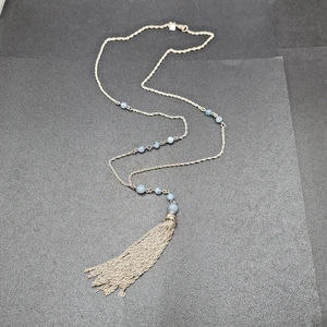 BR Banana Republic Necklace Blue Bead Chain Tassel Pendant Long 30" - Picture 1 of 12