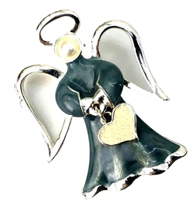 Vtg Angel Pin Costume Jewelry Silver w Blue Robe Lapel  Figure - Picture 1 of 5