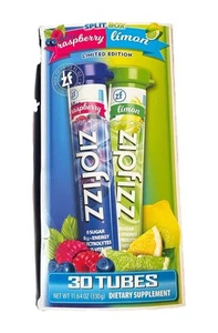 ZipFizz Energy Drink Mix 28 Tubes Split Box Límon & Blue Raspberry 11/26 - Picture 1 of 4