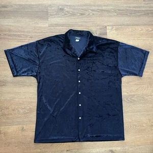 Vintage Hoax Crushed Velvet Men’s XL Snap Button Shirt Navy Blue Made In USA - Picture 1 of 4