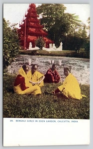 Postal vintage de Calcuta India Eden Garden niñas bengalíes - Imagen 1 de 2