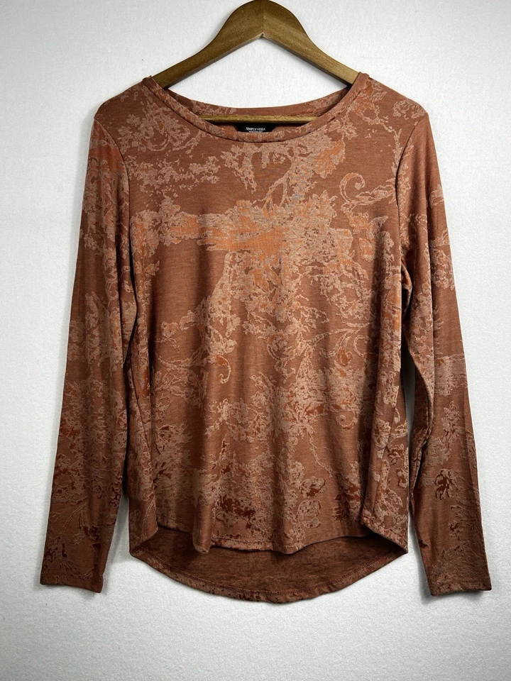 Top Simply Vera Vera Wang con textura oxidada Burnout cuello redondo suave elástico L Foto 1 de 4