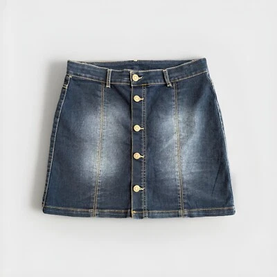 Wonder Nation Dark Blue Denim Button Front Skirt Adjustable Waist Girls XL 14-16 - Image 1 of 4
