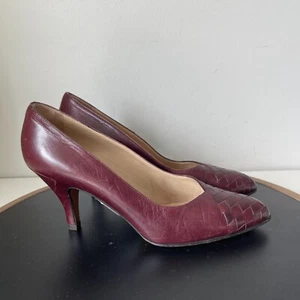BOTTEGA VENETA Intrecciato Leather Weave Wine Burgundy Heels Pumps US 7 EU 38 - Picture 1 of 13