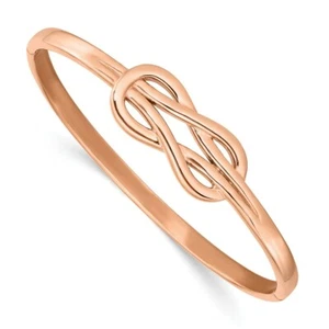 Stainless Steel Polished Rose IP-plated Knot Hinged Bangle - Picture 1 of 3