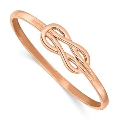 Brazalete con bisagras nudo chapado en IP rosa pulido de acero inoxidable Foto 1 de 3