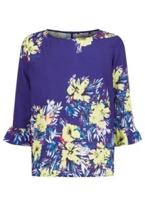 Darling French Navy Floral Raquel 3/4 Sleeved Top Shirt Blouse Size 12 M RRP £39 - Picture 1 of 3