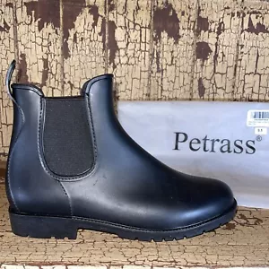 Rain Boots Women Black Chelsea Elastic Slip On Ankle Casual Waterproof NEW 8.5-9 - Picture 1 of 8