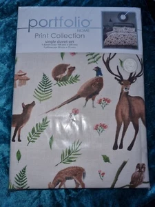 Portfolio Forest Animals Woodland Duvet Set Single 138x200cm Animals Cream New - Picture 1 of 12