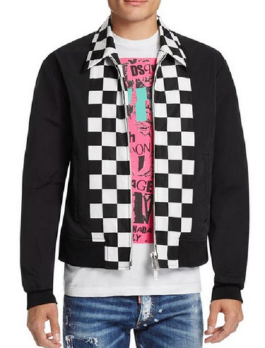 DSQUARED2 Giacca a scacchiera anteriore con cerniera nera taglia 48
