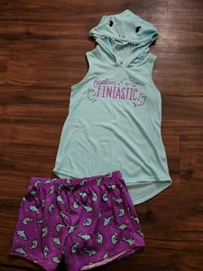 SO GIRLS SIZE 7/8 SHARK BLUE/PURPLE PJ SET - Picture 1 of 5