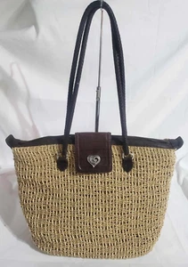 Brighton shoulder bag Tan Woven Straw Buckle Zipper Purse 15" width x 11"tall - Picture 1 of 19