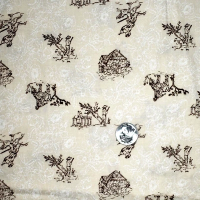 TELA DE ALGODÓN VINTAGE Western Pioneer Frontier perro caza caballo molino 2 yardas x 33" W Foto 1 de 4