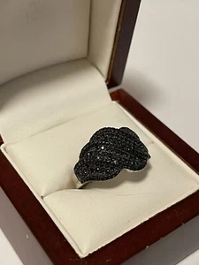 Fusion Creations Black Spinel Rhodium Sterling Silver Cluster Ring, Size 8.75 - Picture 1 of 5