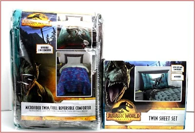 4 Piece- Jurassic World Dominion Comforter + Sheet Set - T-Rex  Dinosaurs - TWIN - Image 1 of 4