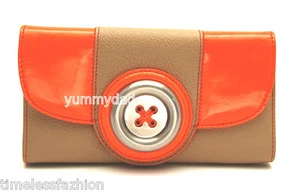 MIMCO LUSTRE BUTTON LEATHER WALLET IN CAMEL NEON ORANGE BNWT RRP$169 - Picture 1 of 6