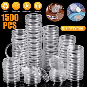 LOT 19mm Clear Coin Capsule Round Plastic Holder Container Storage Box Case USAA - Picture 1 of 12