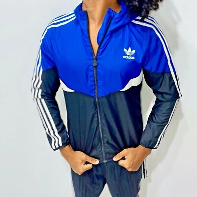 Adidas Originals Vintage Rare Jacket Windbreaker Blue Black Shell Cal - Image 1 of 4