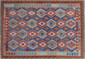 Flach gewebter Kilim Wendbarer Wollteppich 6' 5"" x 9' 6"" - Q17540 - Bild 1 von 9