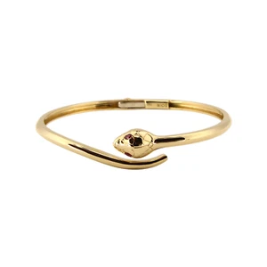 Snake Bangle 18K Yellow Gold Hinge Ruby Eyes Bracelet - Picture 1 of 12