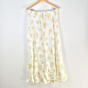 Ghanda co skirt womens M maxi white floral stretch drawstring linen 106880 - Picture 1 of 9