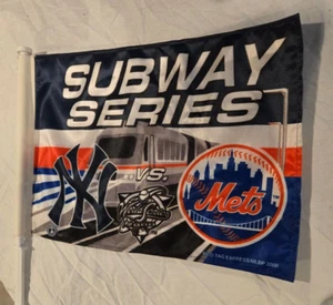 Vintage 2000 NY Subway Series Car Flag (14x10")w/Window Mast -New/Never Used - Picture 1 of 3