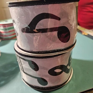 2 Rolls RG Ribbon White with Black Music Notes Dots Wired Ribbon - Picture 1 of 3