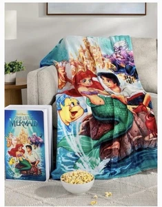 Disney Classic VHS Boxed Silk Touch Throw, 50" 70" Little Mermaid Ariel Blanket - Picture 1 of 6