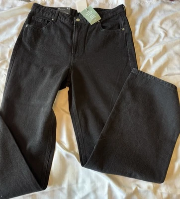 Женские джинсы Divided By H&M 12 из черной джинсовой ткани с карманами и высокой талией темные вареные широкие штанины - Изображение 1 из 4