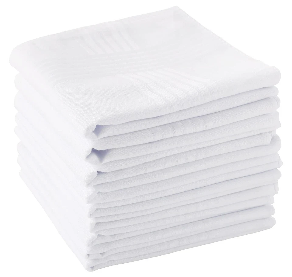 Handkerchiefs for Men 100 Soft Cotton White Hankie 12pc