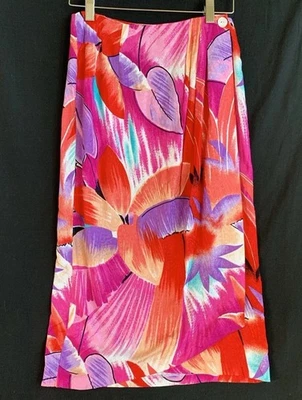Vintage 1980s Abstract Floral Wrap Skirt: ‘Melrose  Sz7/8’ - Rayon -  - Image 1 of 4