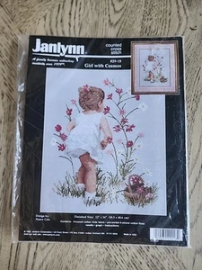 Vintage 1995 Janlynn Cross Stitch Kit #29-18 Girl With Cosmos New Flowers  - Bild 1 von 5