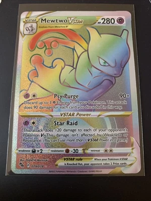Pokemon Go Mewtwo VSTAR Rainbow Secret Rare Card 079/078 Miscut / Alignment Dot - Image 1 of 4