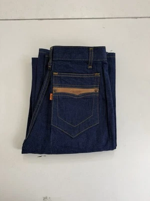 Jeans Levi’s vintage años 70 para mujer 24x33 azul ribete de cuero pestaña naranja nuevos de Lote Antiguo Foto 1 de 4