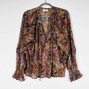 Ramy Brook Ellie Metallic Glanz Glitzer Plissee Langarm Bluse Shirt Top XL - Bild 1 von 4