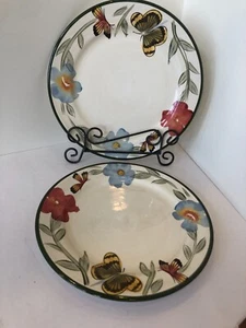 2 Pfaltzgraff  Butterfly Botanical Dinner Plates 10.75" Gently Used Retired - Picture 1 of 5