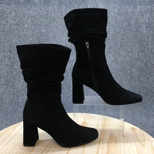 Steve Madden Boots Womens 9 Black Malaga Pull On Zip Booties Suede Block Heels - Picture 1 of 14