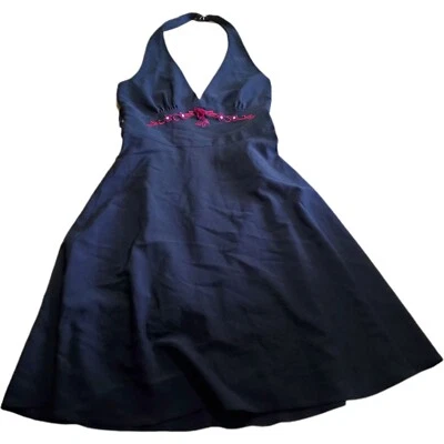 Vtg Y2K Ruby Rox Halter Dress Women's Jr Size 9 Red Black Retro A-Line 90s - Image 1 of 4