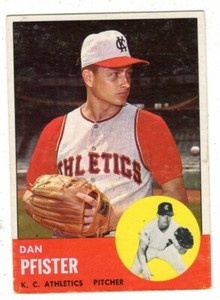 1963 Topps #521 Dan Pfister - Kansas City Athletics, Excellent Condition
