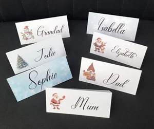 Personalised Christmas Place Guest Name Cards Folding Table Party Decoration - Picture 1 of 8